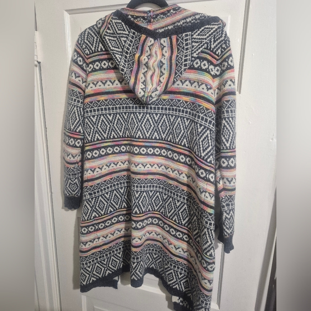Monteau Hooded Cardigan Cozy Fair Isle Multicolor Open Front Sweater Size M - Picture 6 of 6